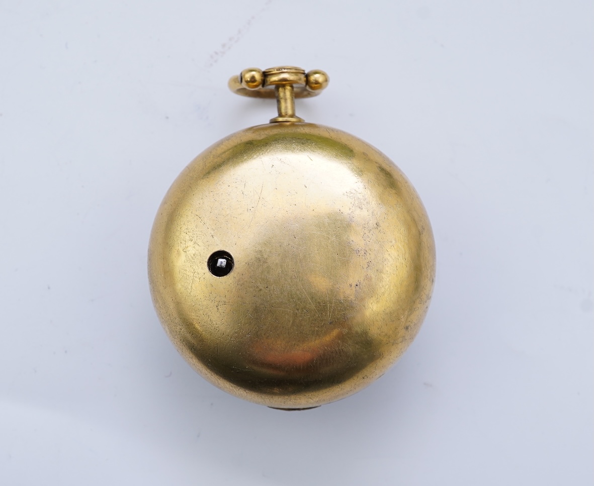 An 18th century gilt metal and leather pair cased key wind verge pocket watch by Samuel Adams, Bromley, Kent, circa 1770